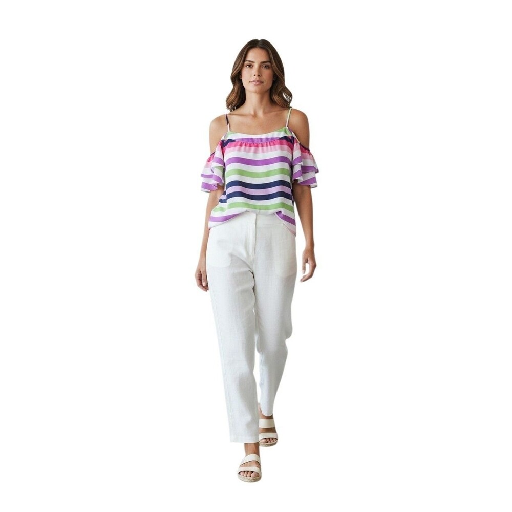 7th Avenue New York & Company Design Studio White Multicolor Striped Top Medium